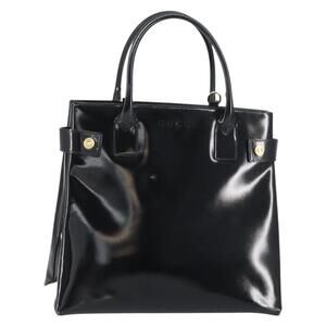 GUCCI Hand Bag Enamel Black Gold 000 1118 0503 Auth 160599